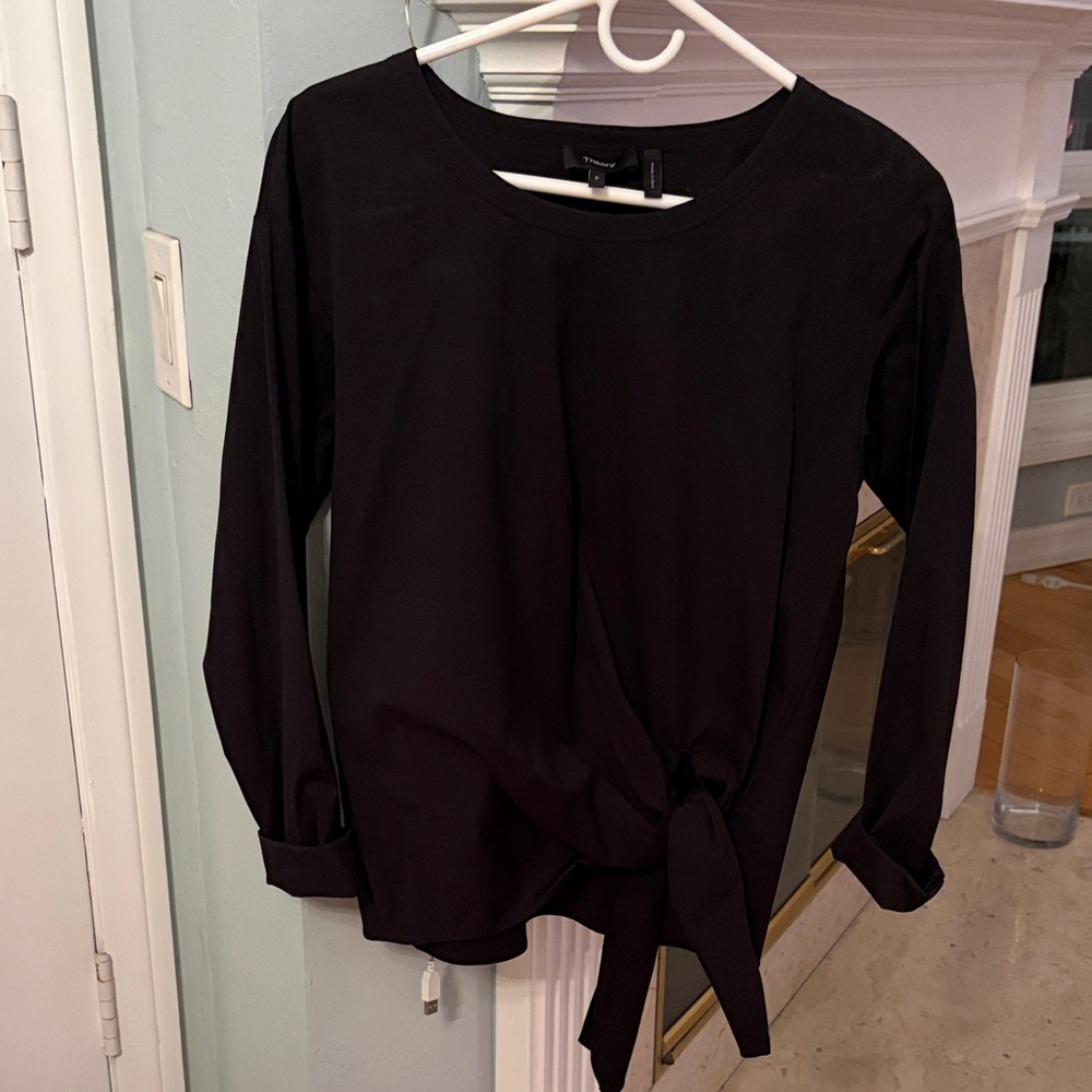 Theory Elegant Black Tie-Front Blouse
